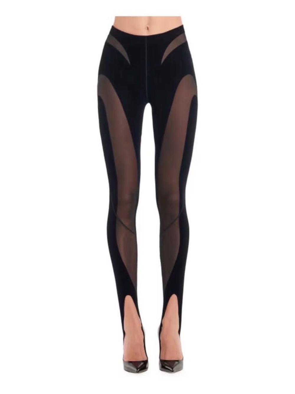 Mugler Black Sheer Panel High-Waist Leggings
